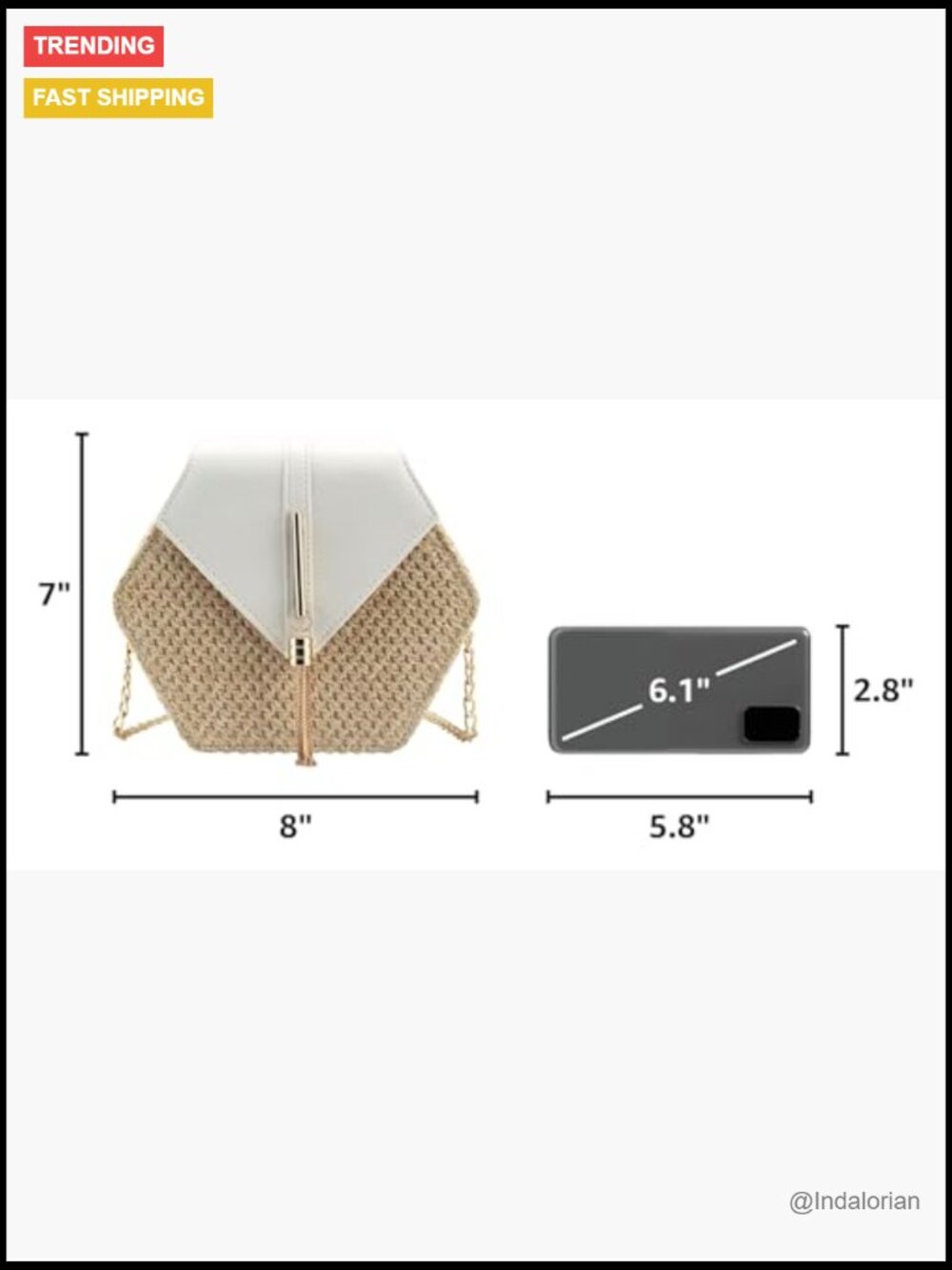 Straw and PU Leather Crossbody Bag with Magnetic Closure - Picture 3 of 7